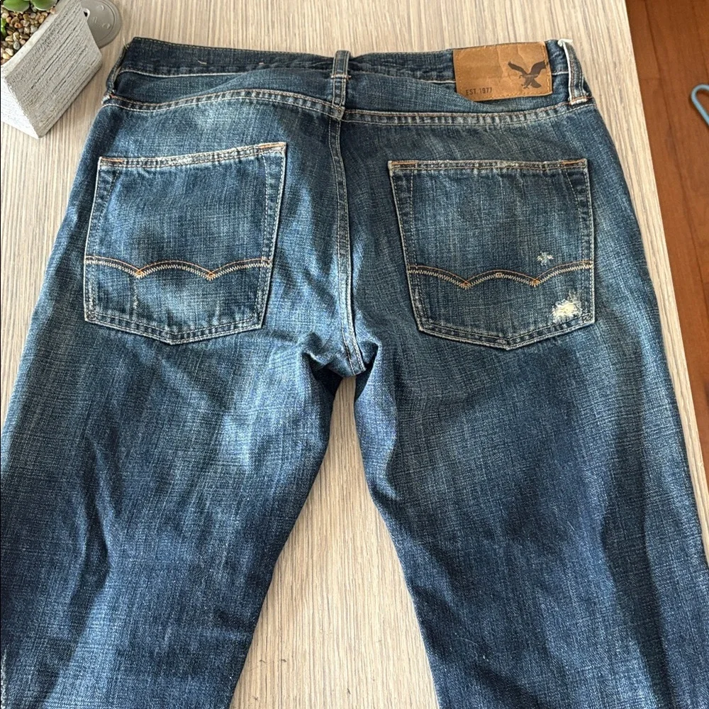 American Eagle Slim Straight Jeans Men’s 28x32 Distressed Blue Denim - Picture 5 of 7